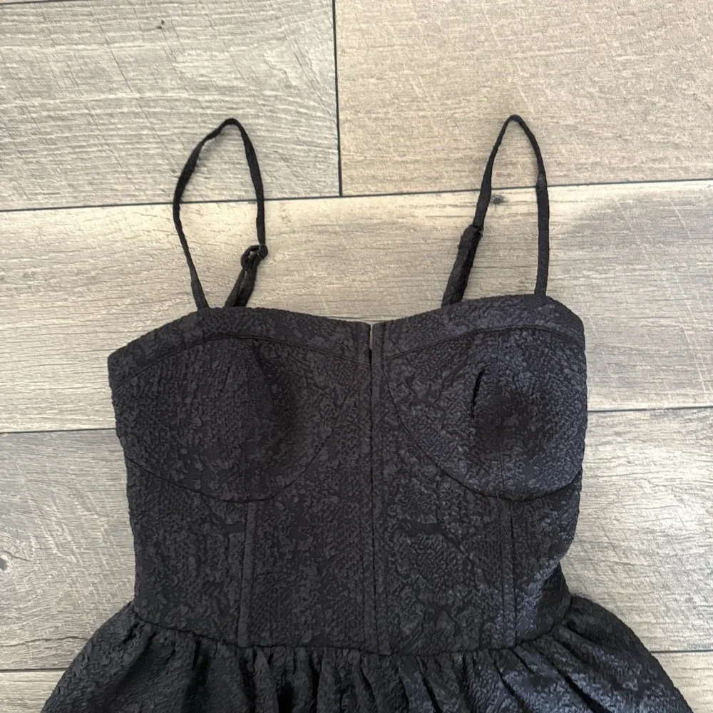 Bar III Black Jacquard Bustier Fit & Flare Mini Dress XS Adjustable Straps Party - Picture 8 of 10